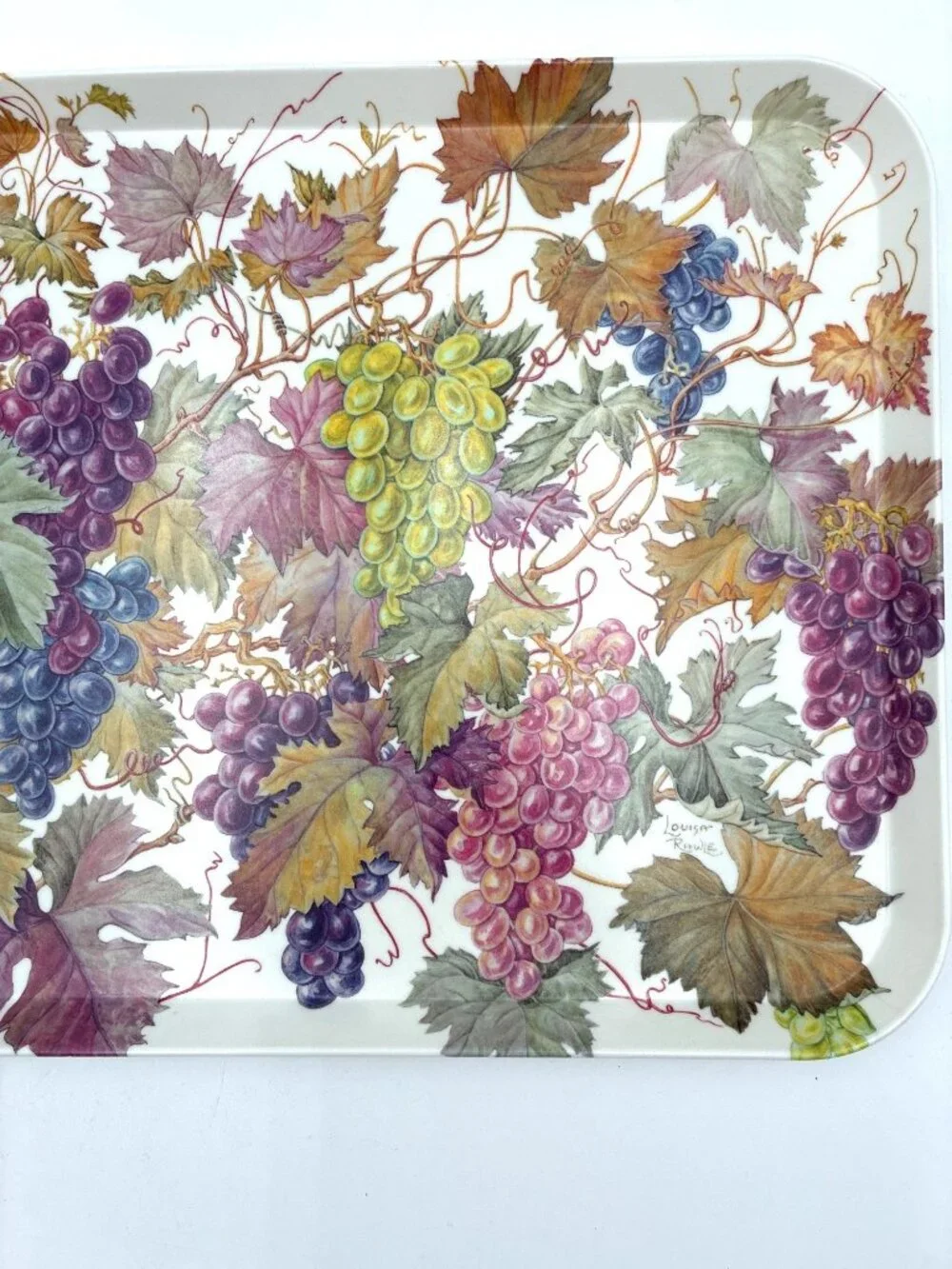 Vtg Louisa Rawle Melamine Serving Tray Grapes Vine RDE Imports Italy 17.5 x11.5